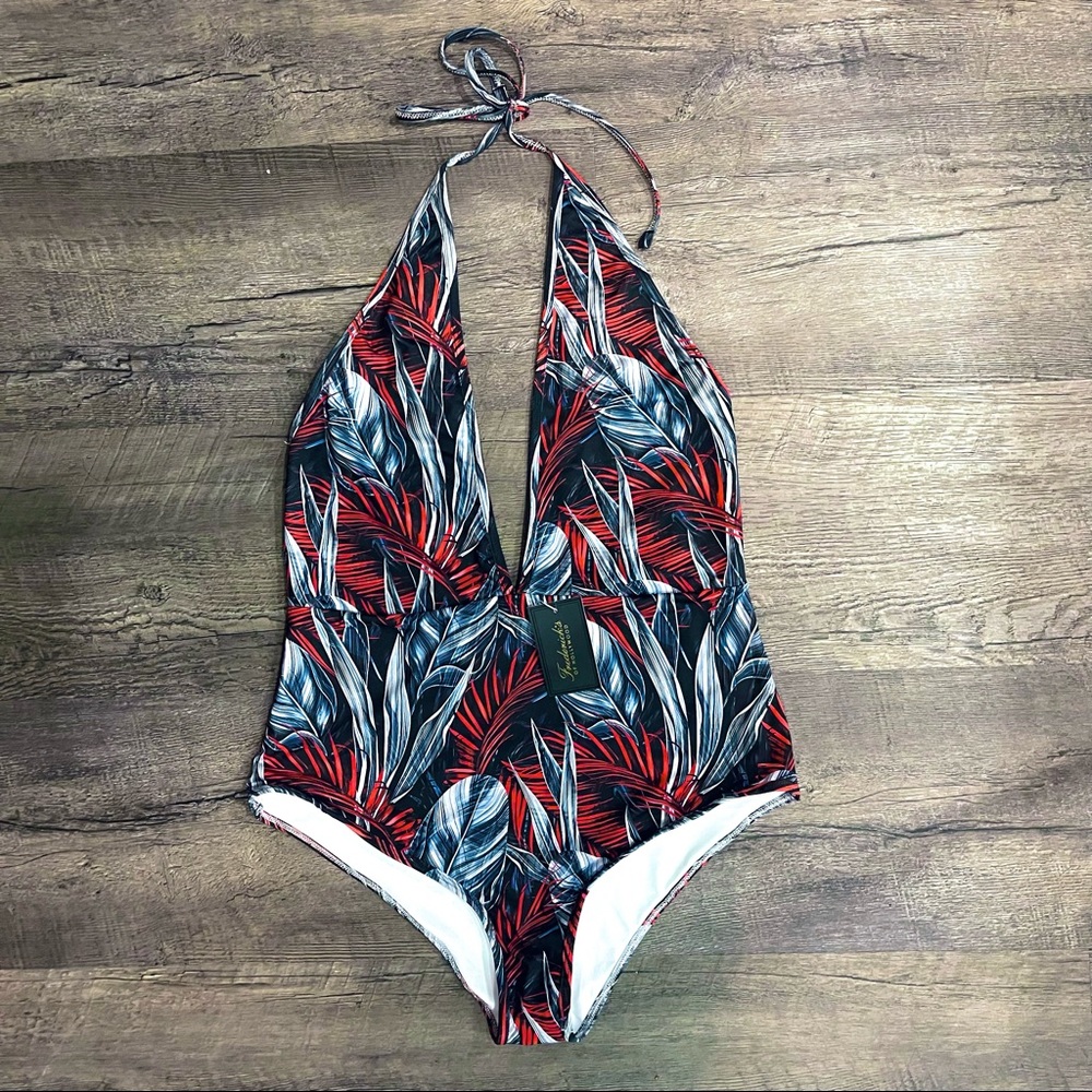 PALM PRINT ONE PIECE SWIMSUIT: Fredericks of Hollywood